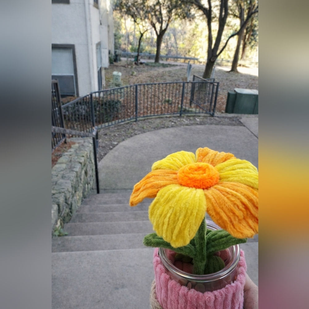 Yellow and Orange Plush Flower Decor